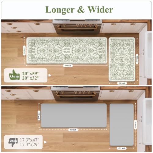 KIMODE Kitchen Mats for Floor Cushioned Anti Fatigue Kitchen Rugs Sets of 2 - color: Sage Green, size: 20"x59"+20"x32"--0.47 inches