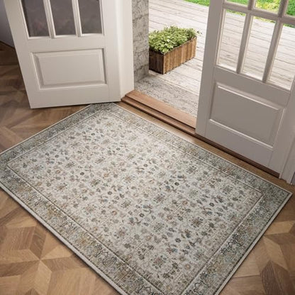 Washable 3x5 Entryway Rug, Non-Slip Door Mat, Cream/Light Blue - color: Cream/Light Blue, size: 3' x 5' (Rectangular)