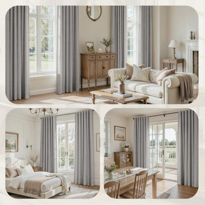 HOMEIDEAS 100% Blackout Gray Faux Linen Curtains 96''L 2 Panels - color: Grey, size: 52"W x 96"L (Pack of 2)