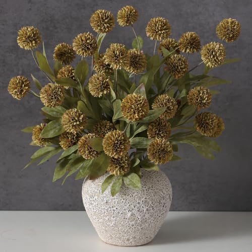 6 Pcs 27"Artificial Fall Pompon Mum Flower Stems for Vase (Autumn Orange) - color: Autumn Orange