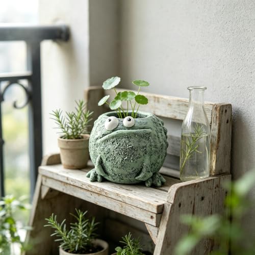 Cute Frog Resin Succulent Planter with Drainage Hole Garden Desk Decor Gift - color: B05-frog