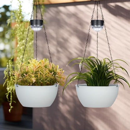 BAYN 2 Packs Solar Hanging Basket Planters for Plants Outdoor - color: White