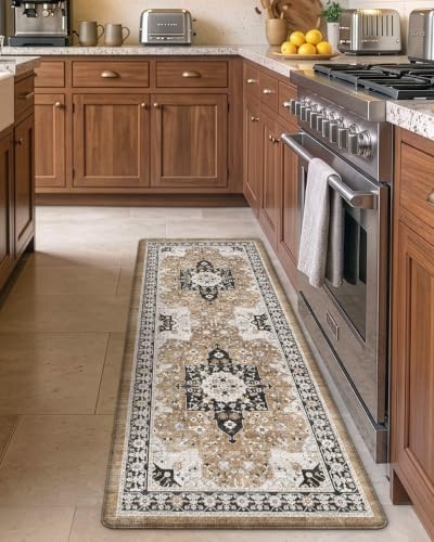 DEXI Kitchen Floor Mats Cushioned Anti Fatigue Runner Rug 24x59 Brown - color: Brown/White, size: 59"L x 24"W x 0.4"Th