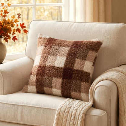MIULEE Fall Plaid Pillow Covers Boucle Brown White 20x20 Set of 2 - color: Brown White, size: 20" x 20" (Pack of 2)