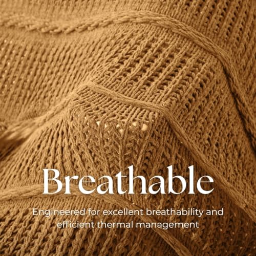 Boho Knitted Chenille Blanket with Tassels - Lightweight & Soft All-Season Throw - 3D Classic Pattern for Living Room Bedroom Couch, Amber Brown, Twin 60"x80" - color: Amber Brown, size: Twin