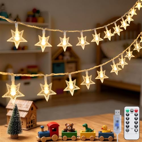 JMEXSUSS 50 LED 16.4Ft USB Star String Lights for Bedroom | Star Fairy String Lights, Remote Control, Waterproof, Indoor Use, Tent Loft Bed Classroom Dorm Decor, Warm White - color: Warm White, size: 50 LED