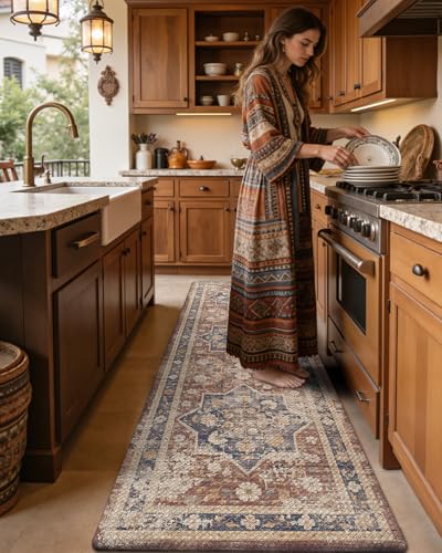 DEXI Kitchen Floor Mats Cushioned Anti Fatigue Runner Rug, 24x87 Reddish - color: Brown, size: 87"L x 24"W x 0.4"Th