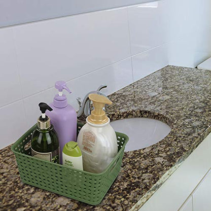 Sandmovie Plastic Weave Storage Baskets for Kitchen Bathroom, Green, 6 Packs - color: Deep Green