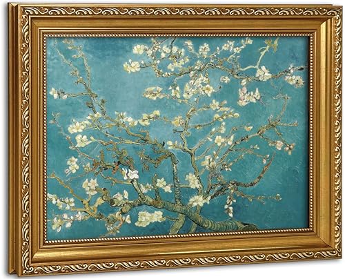Vintage Ornate Gold Framed Almond Blossom Classic Wall Art Timeless Fine Art Floral Artwork Rustic Vintage Ready to Hang for Living Room Bedroom Home Wall Decor Gifts for Friends or Family - color: flowers, size: 16"L x 24"W
