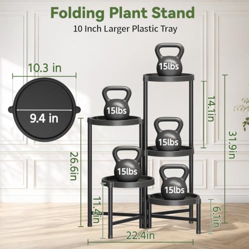 LASZOLA Plant Stand Indoor Outdoor with Large 10 Inch Plastic Tray, Black - color: Classic Black with Large Tray, size: 5 Tier