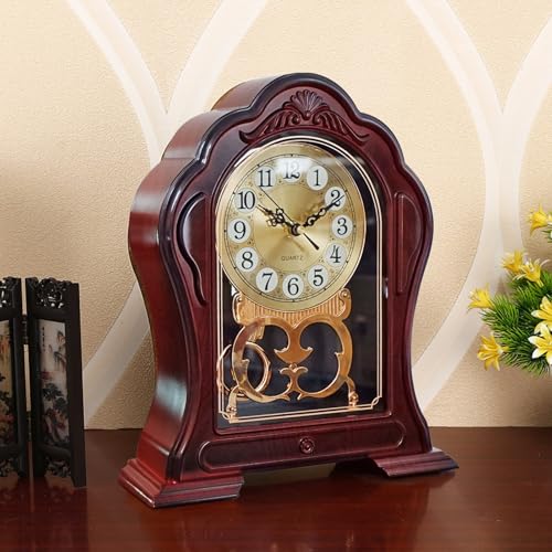 Antique Mantel Clock with Pendulum, Battery Operated(9.64" x 11.02") - color: Dark Brown