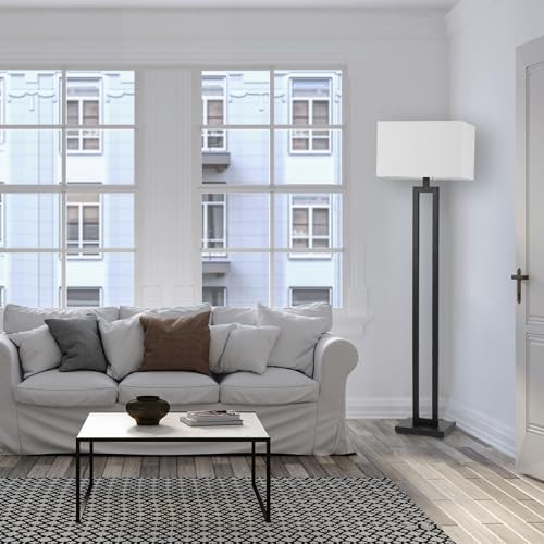 Globe Electric 58" Matte Black Floor Lamp with White Linen Shade - color: Matte Black, D'Alessio