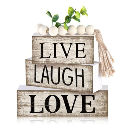 Yuntau 5 Pcs Rustic Farmhouse Table Decor Stacked Wooden Block Sign - style: Love