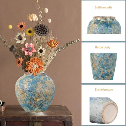 Rustic Ceramic Flower Vase, 8.3in Small Chinese Style Vase,Blue - color: Blue a
