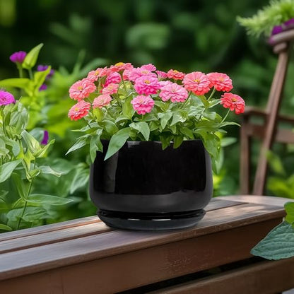 G EPGardening 6 Inch Planter, Ceramic Pot for Plants, Black - color: Black, size: 5 Inch