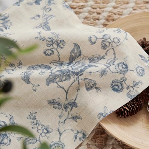 jinchan Floral Linen Kitchen Tier Curtains, 24 Inch, 2 Panels, Blue - color: Amlie Blue, size: 26"W x 24"L (Pack of 2)