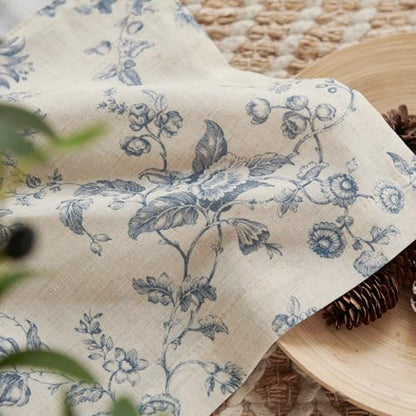 jinchan Floral Linen Kitchen Tier Curtains, 24 Inch, 2 Panels, Blue - color: Amlie Blue, size: 26"W x 24"L (Pack of 2)