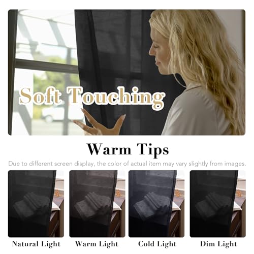 H.VERSAILTEX Black Linen Sheer Curtains 54" 2 Panels Grommet - color: Black, size: 52"W x 54"L (Pack of 2)