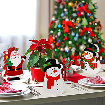 3 Pieces Christmas Table Centerpiece for Tiered Tray Wooden Santa Signs