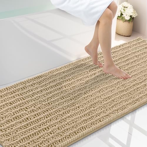 Smiry Bathroom Rugs 70X24, Extra Soft Rubber Backing Chenille Bath Mats - color: Beige, size: 70'' X 24''