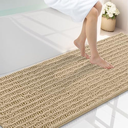 Smiry Bathroom Rugs 70X24, Extra Soft Rubber Backing Chenille Bath Mats - color: Beige, size: 70'' X 24''