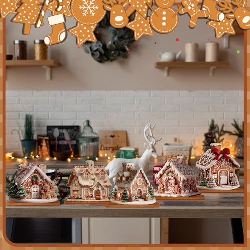 RattanView 5 Pcs Gingerbread Christmas Table Decor, Gingerbread Village Set - style: Gingerbread House