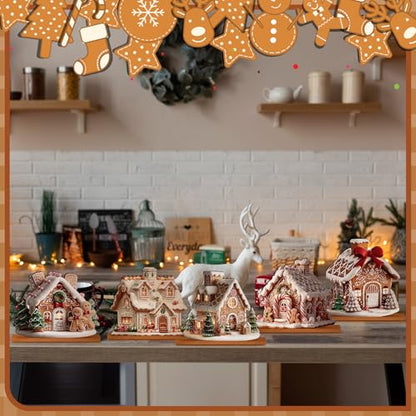RattanView 5 Pcs Gingerbread Christmas Table Decor, Gingerbread Village Set - style: Gingerbread House
