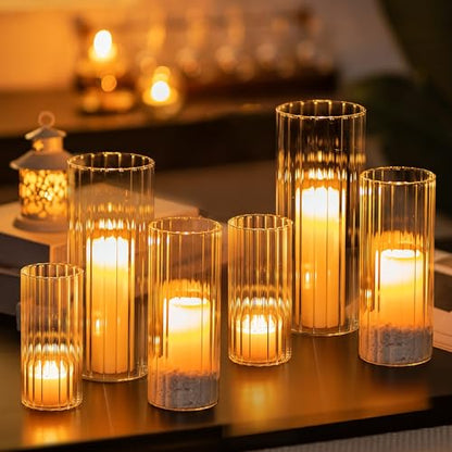 Glasseam Hurricane Glass Candle Holders, 6 Flower Vase for Pillar Candles - color: Clear