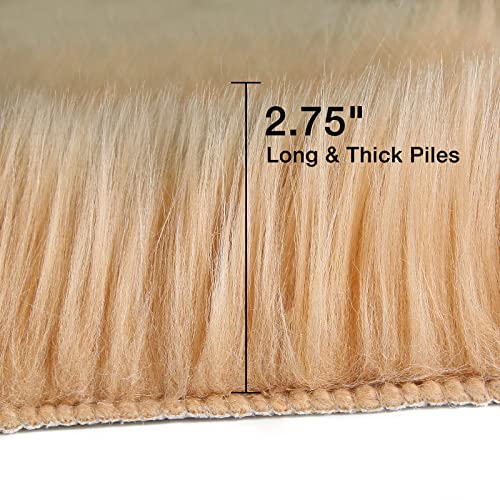duduta Beige Faux Sheepskin Rug 2x3 ft, Small Faux Fur Chair Covers - color: Beige, size: 2' x 3' (Oval)