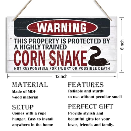 Warning Sign, Corn Snake Warning Wood Plaque Sign, Funny Door Signs, Decorative Wood Hanging Suspension Plaque, Farmhouse Wooden Wall Decor, Outdoor Hanging Wooden Signs - color: CORN SNAKE