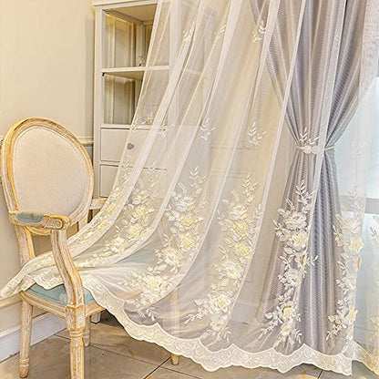Amidoudou 1 Pair European 3D Flower Luxury Embroidered Curtains Double Layer Curtains with Valance for Living Room Bedroom (Grey,52x96 Inch) - color: Grey, size: 52"W x 96"L (Pack of 2)