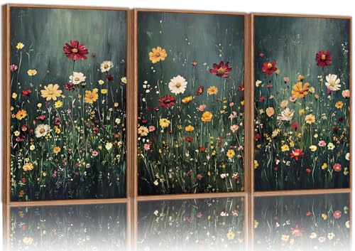 SIGNINART Vintage Floral Framed Canvas Wall Art, Dark Moody Wildflowers Wall Decor, Boho Abstract Flowers Artwork, Colorful Botanical Aestheticrt Art Paintings for Bedroom Living Room Office 16"x24"x3 - color: Dark Moody Wildflower, size: 24"L x 16"W