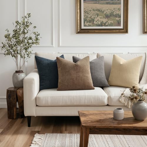 MIULEE Set of 2 Grey Textured Striped Throw Pillow Covers 20x20 Inch - color: Grey, size: 20" x 20" (Pack of 2)