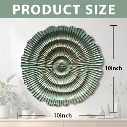 Metal Wall Sculpture, 10'' Round Textured Radiant Sunburst Wall Decor - color: 053B-Turquoise