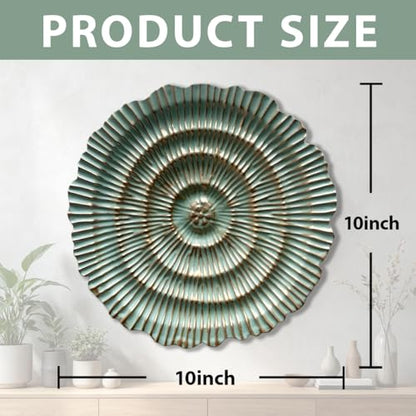 Metal Wall Sculpture, 10'' Round Textured Radiant Sunburst Wall Decor - color: 053B-Turquoise