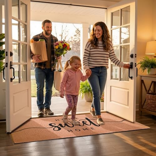 Home Sweet Home Long Doormat for Double Door Entrance, 24x59 Inch