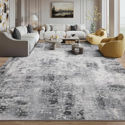 Kelarea Washable Area Rug 8x10, Non-Slip Low Pile Abstract Grey - color: Light Grey, size: 8' x 10' (Rectangular)
