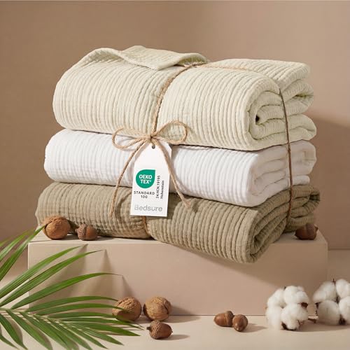 Bedsure 100% Cotton Muslin Blankets for Adults, King, 4-Layer, Light Brown - color: 04 - Light Brown, size: King (108" X 90")