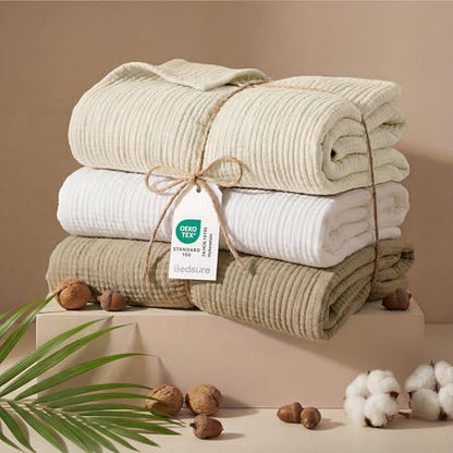 Bedsure 100% Cotton Muslin Blankets for Adults, King, 4-Layer, Light Brown - color: 04 - Light Brown, size: King (108" X 90")
