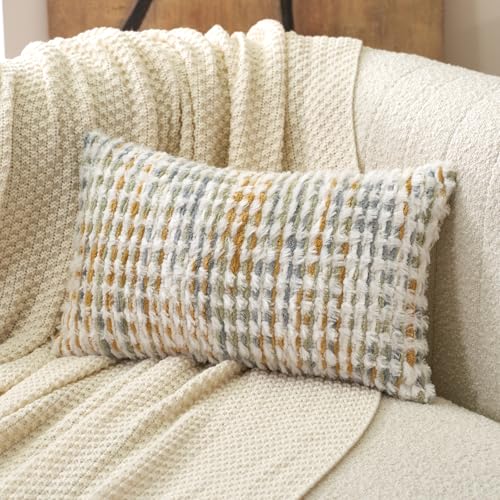 Aeckself Boho Chenille Tufted Pillow Cover 12 x 20 Inch, Rectangle Decorative Lumbar Throw Pillow Cover Neutral Pillowcase for Couch Bedroom Living Room, Yellow White - color: Yellow White, size: 20" x 12" (Pack of 1)