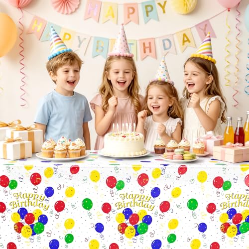 Mulbozy 2Pcs Birthday Tablecloth,Happy Birthday Balloon Plastic Table Cloth - color: Pastel Color Birthday, size: 54" X 108" Rectangle