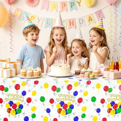 Mulbozy 2Pcs Birthday Tablecloth,Happy Birthday Balloon Plastic Table Cloth - color: Pastel Color Birthday, size: 54" X 108" Rectangle