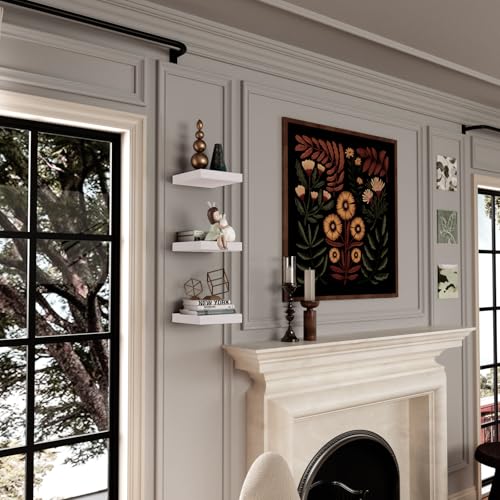 PopiShelves Small Floating Shelves for Wall - 9 Inch Square White Shelves for Bedroom, Living Room, Bathroom, Kitchen, Office Decor Set of 3, - color: White, size: 9"