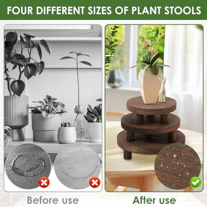 4 Pcs Small Wooden Risers Plants Stand, 5" 6" 7" 8" Pedestal Plant Display Risers Stool for Decor, 4 Tiered Round Flower Pot Pedestal Holder for Desktop Counter Room Indoor Outdoor