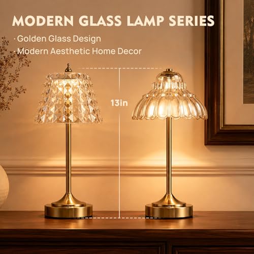 Flower Battery Operated Rechargeable Lamp Cordless, Rhombic, Amber - color: Amber-Rhombic