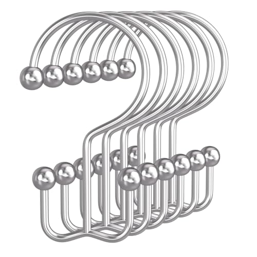Bathway Shower Curtain Hooks Chrome Shower Curtain Rings, 12 Pcs Double Hook Shower Curtain Hooks Rings Shower Curtain Hangers Rust Proof, Metal Shower Hooks for Bathroom Shower Curtain Rod - color: Chrome, style: Minimalist