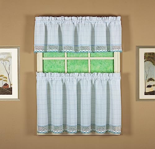 Today's Curtain Adirondack 2-Tone Crochet Valance 12", White/Blue, 60W x 12L - color: White/ Blue, size: 60"W x 12"L (Pack of 1)
