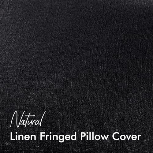 Linen Fringe Throw Pillow Covers 18x18 Inch Set of 2,Black - color: Black, size: 18" x 18" (Pack of 2)