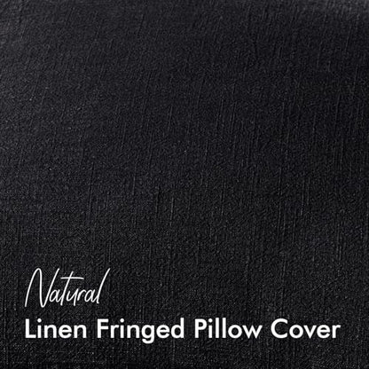 24x24 Inch Set of 2 Euro Linen Fringe Throw Pillow Covers,Black - color: Black, size: 24" x 24" (Pack of 2)