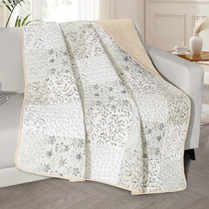 Exclusivo Mezcla Reversible Boho Quilted Throw Blanket, 50"x 60" - color: Bohemian Patchwork Grey, size: 50 x 60 inch